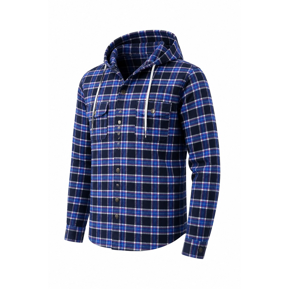 BoohooMAN Shacket Mens M Plaid Sherpa Lined Hooded Flannel Jacket Blue Black